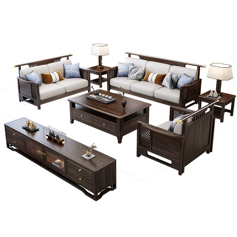 新中式实木沙发组合全套客厅大户型乌金木别墅典藏式家具