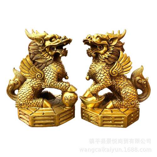 铜麒麟摆室件铜麟麒对客厅办公桌GIZ装饰工一艺品