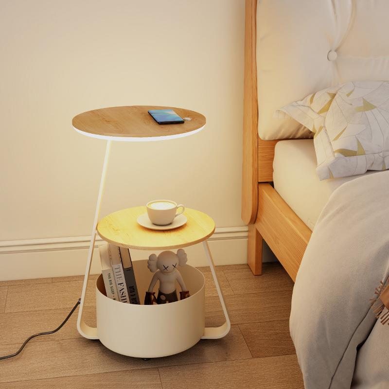 202新3款客厅JGP沙发几落地灯一体实木置物架卧室床柜头台灯边奶