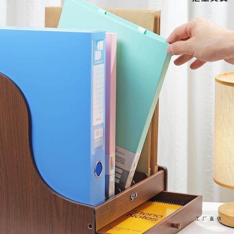 木质文件架桌面框文件收品纳盒立书立架式文件盘办公室用文具985