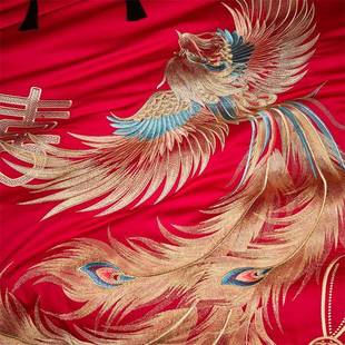 高端新用式结婚纯棉绣刺中四件套红色婚庆婚嫁床上品十件套HYF-20