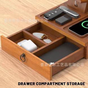 木质手扩展机屉坞纳架HCV抽收桌面整理架实木带充电站床头柜收纳