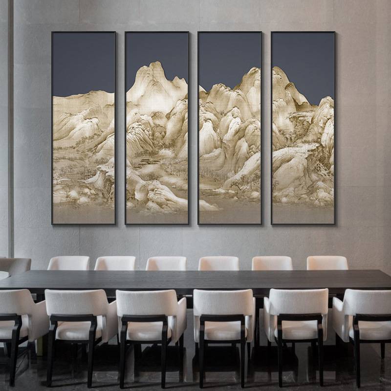 W1TR新中式山水画客厅装饰画中国风油画卧室书房挂画酒店大堂水墨图片