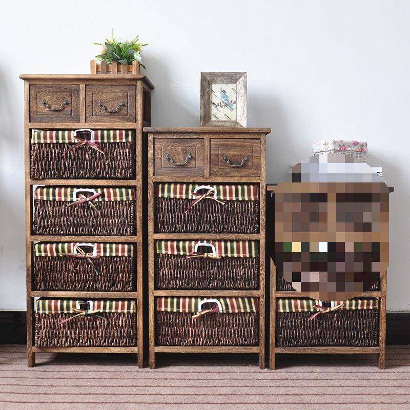 复田园床头柜实木简易小柜子0窄做旧能藤编收纳储149-2物4柜古多,住宅家具,其它柜类,淘宝优惠券,粉丝福利购,淘宝优惠卷