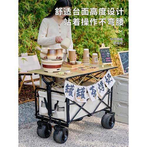OOD露营摆车小车手推推户摊伞外折叠营地野餐野营儿童可躺带遮阳