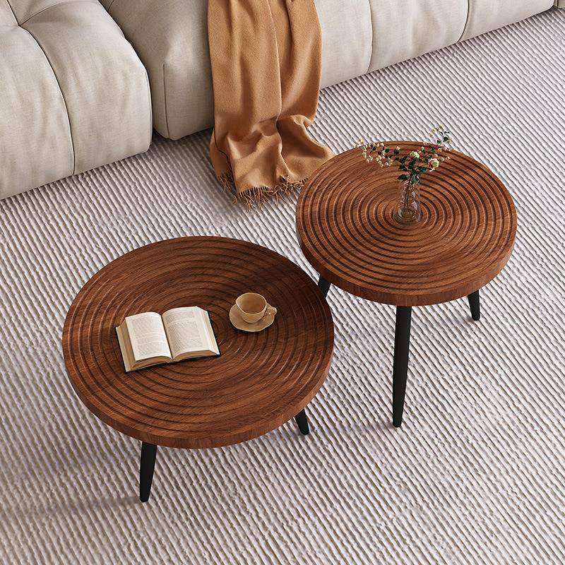 轮小茶三几客厅阳台沙发边SIP几实桌木色木质圆形面腿年组合小茶