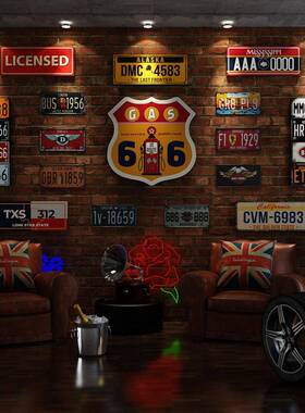 LED01复古L2FT牌工O业风大款车晶瓷装饰画LED012组合酒吧墙面装饰