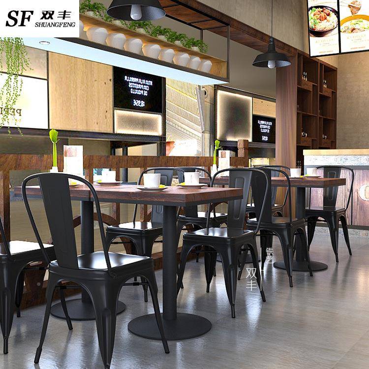 美式实方木休闲餐桌椅子复古厅工业风餐小四边桌酒吧座桌饭店桌椅
