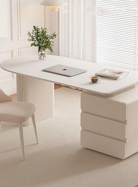电桌卧室家用2脑25新款小型岩FAQ板办公桌简约现代奶油风年桌0子