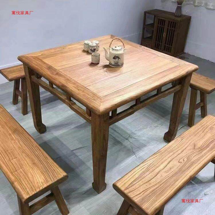 老榆木面八桌仿古方桌餐桌仙长桌条桌实木无品牌/方桌吧台桌马蹄