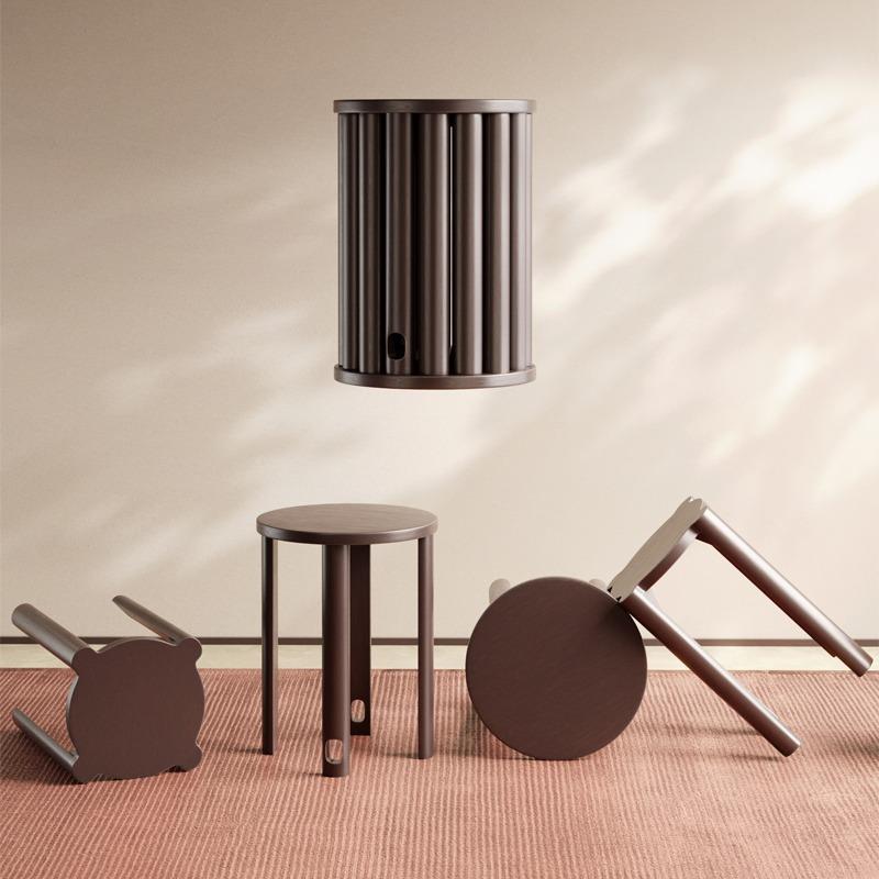 家用凳子叠叠实木多功能圆矮凳可纳省空间叠叠凳新中式收UK边乐几