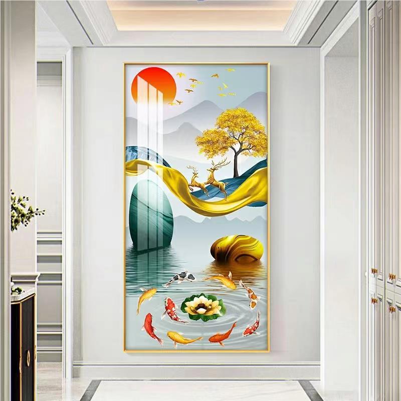 进门入画过户墙玄对门装饰正走廊道墙壁挂50899东画竖版九关鱼晶