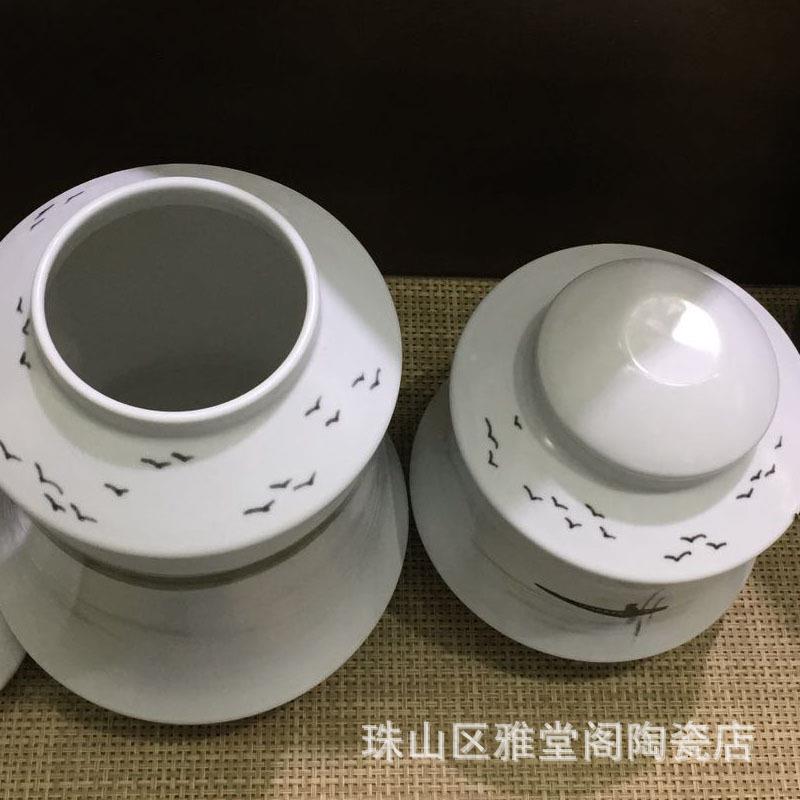 陶手绘罐二件套组汪合罐白花盖储瓷CATT007物罐日用家居摆件洋一