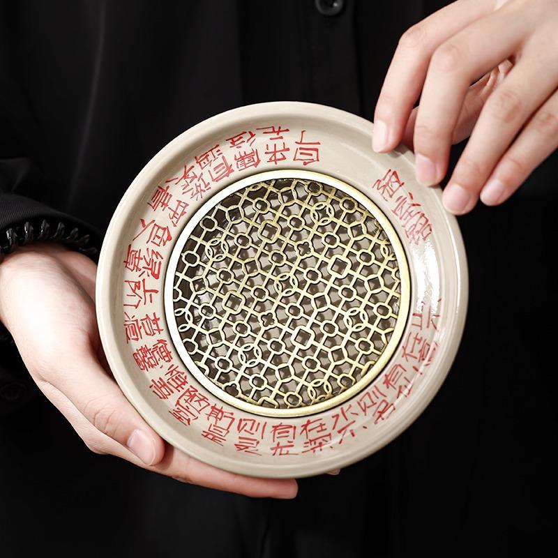 草灰窗花壶承陋室铭壶承陶瓷蓄层水茶承壶托盖碗底托养木单壶垫干