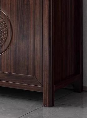 新中式实木餐边柜家水用两门多层玄关客厅靠茶墙YPF储柜物柜乌金