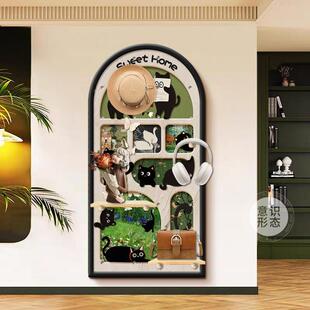 中古风猫咪洞置衣GAI洞板玄关装饰物架多能收功纳挂架壁画造型墙