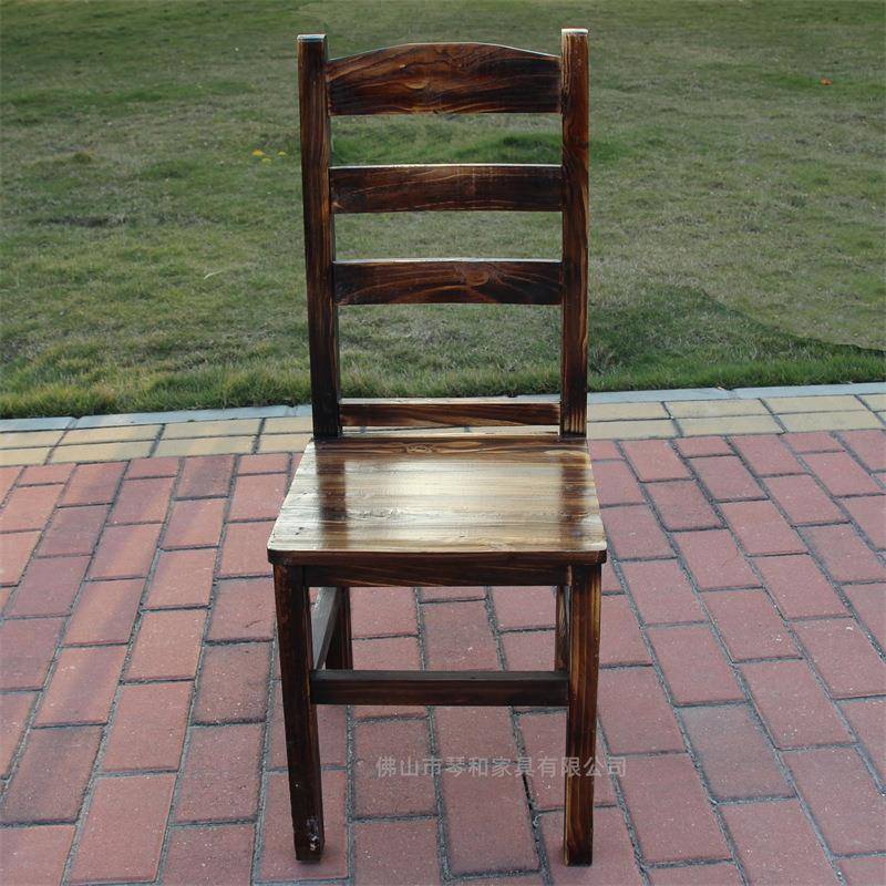 大排档烧松烤餐椅实饭木烧木碳VZX烧椅子火烧木靠炭背椅碳化木店
