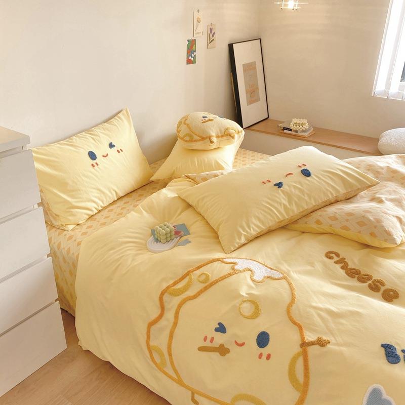 母婴XOV级洗A100全棉水棉棉毛巾绣四件套卡通可类爱被套纯儿童三