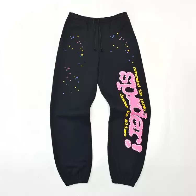Pink V2 Sp5der FW23 SWEATS  蜘蛛网潮牌男女同款长裤卫裤  黑色 尺码：S-XXL  779