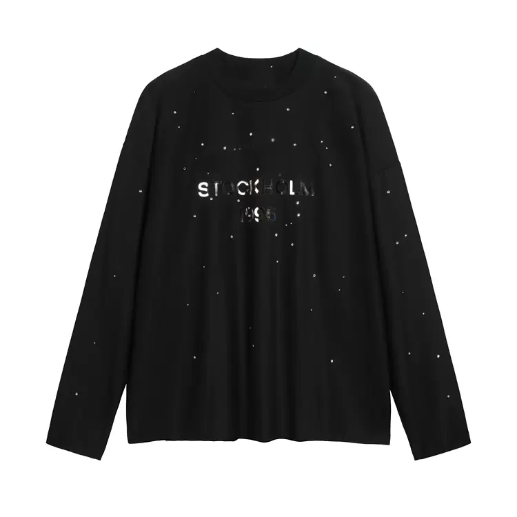 AC限定水钻数字字母LOGO长袖T恤 桔粉 黑色 白色 晴山蓝 S-XL 8206#