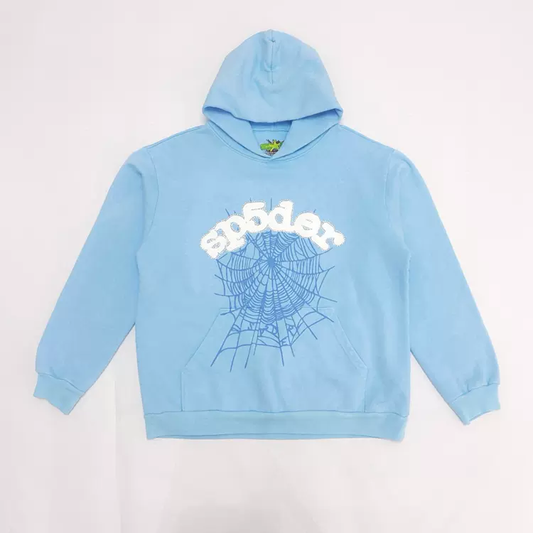 Sky Blue Web【Stock x version】Sp5der SS25  HOODIE  蜘蛛网潮牌男女同款套头卫衣帽衫  天空蓝  尺码：S-XXL  785