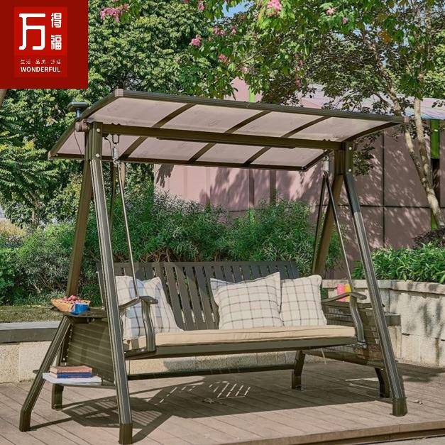 户外秋千摇椅庭院铝合金休闲别墅花园防水防晒吊椅吊篮带LED秋千