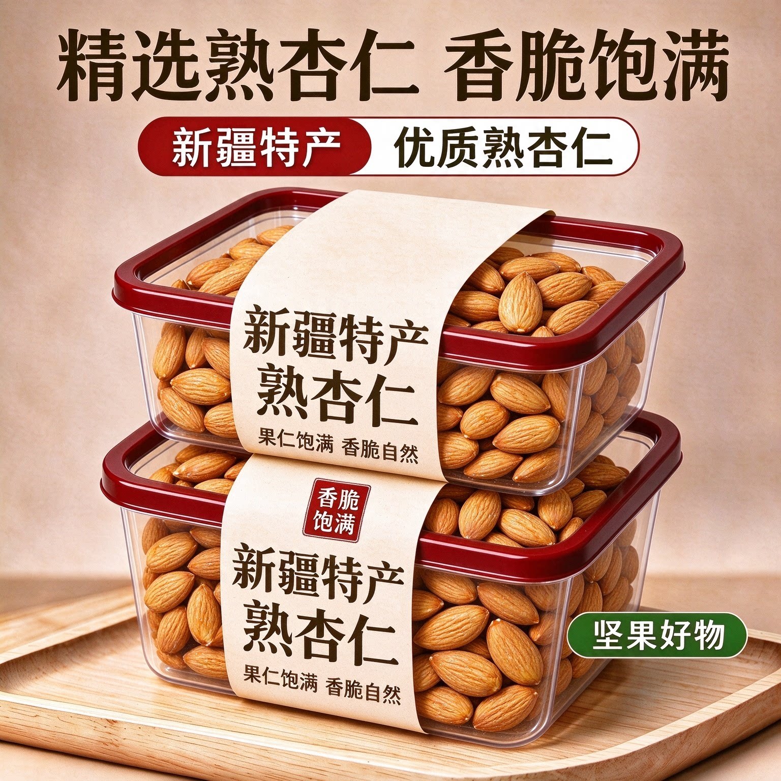 正宗熟杏仁大颗粒官方旗舰店2026新货原味甜杏仁坚果孕妇休闲零食