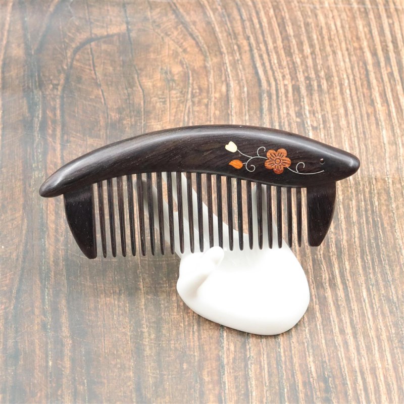 紫光檀木梳榫卯拼接插齿梳纯手工镶嵌铜丝乌檀木礼品梳子