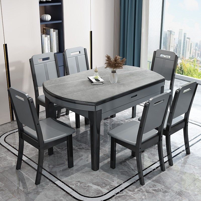 现代简约实木岩板伸缩餐桌椅出租房小户型家用经济型饭桌可变圆桌