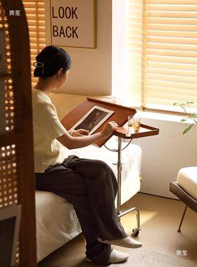 中古风动实木谱沙发边移几NAJ床边桌子小茶几升降推车琴阅读书架