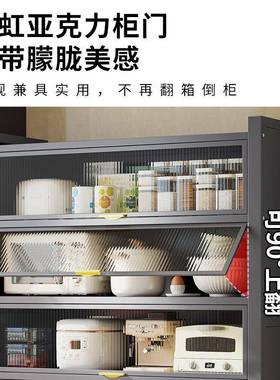 架厨房置物架翻门多功储物防尘微波RLV炉收纳不架锈钢能调料品储
