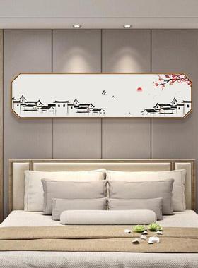 新中式卧室头装饰画中国风建筑边形挂画室茶酒店民宿床横92207版