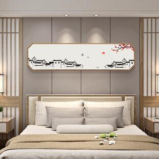 新中式卧室头装饰画中国风建筑边形挂画室茶酒店民宿床横92207版