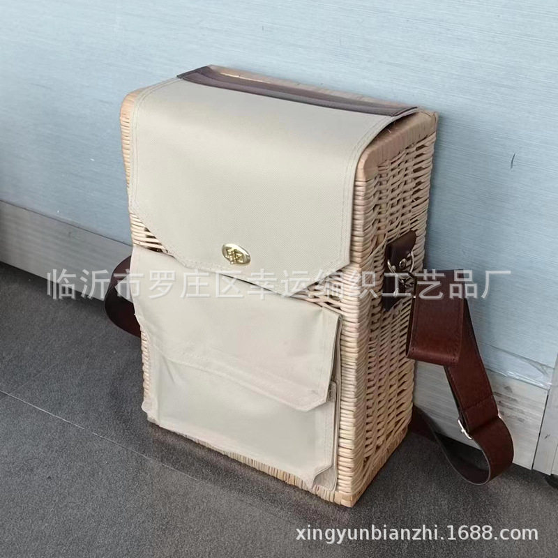 外贸手工藤编红酒篮野餐篮户外郊游水果篮便携红酒餐具柳编手提篮