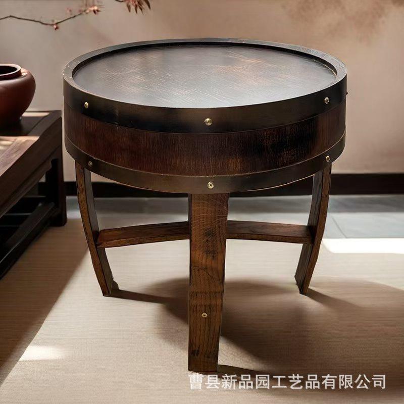 木质酒桶桌简实木家具几木约桌茶家客厅家居装饰中1225式茶用桌桌