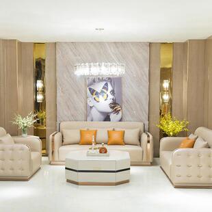 意式ZJK木组轻奢沙发家用客厅双人三人实皮质沙发家居沙合发厂家