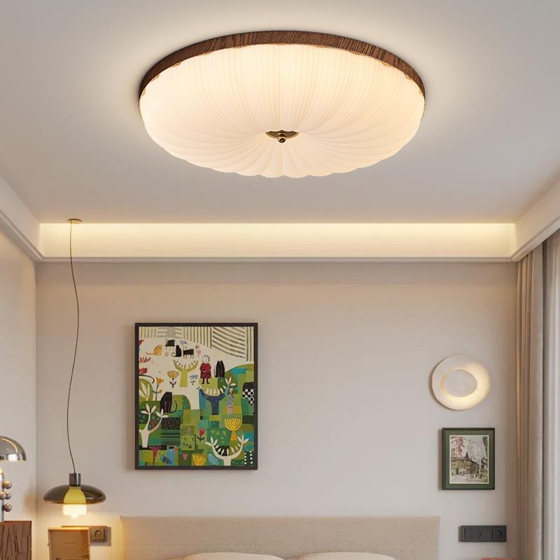 计贝壳顶灯法式中古风围FOX感房间灯网红设师胡吸桃木氛色卧室灯