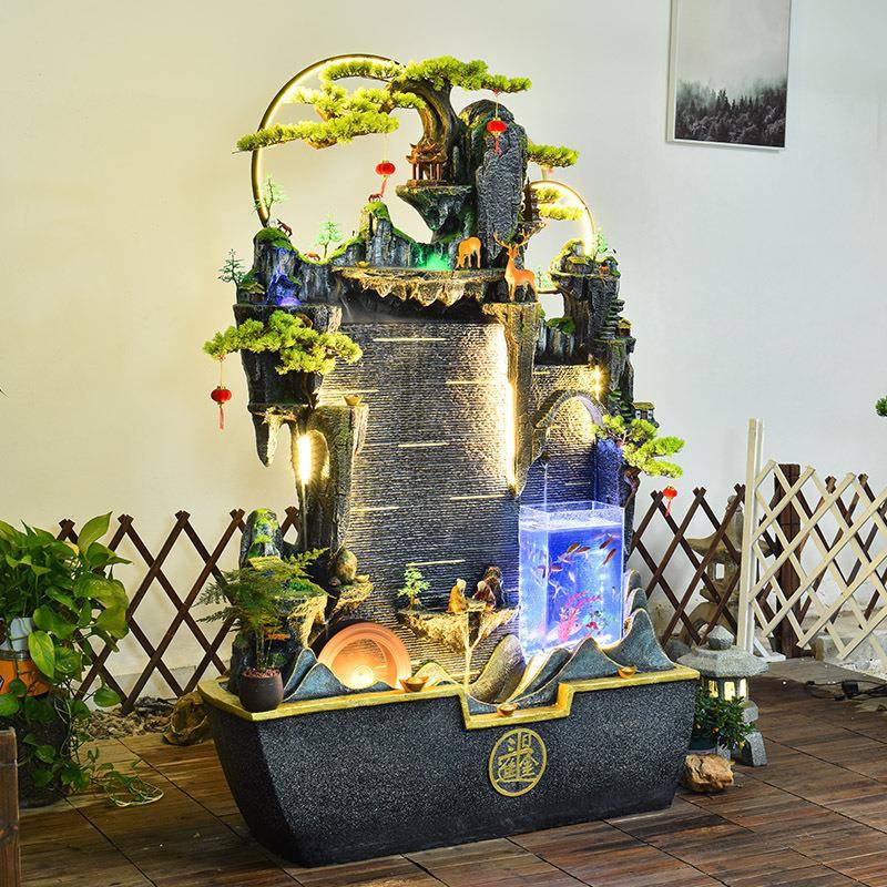 办公室室内落流水摆件鱼地幕缸循环水水墙生景财观客VKA厅装饰加