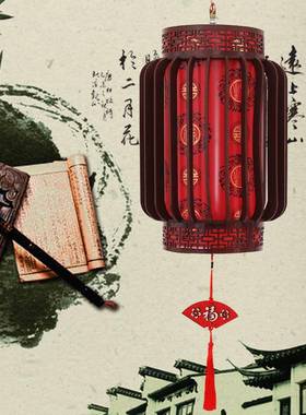 实木旋13197转客厅转阳台茶灯楼装饰仿古木艺中式吊灯木制宫灯LE