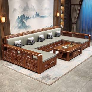 胡桃木实木发中式客厅发GYZ村家用沙小户沙型冬夏两用储物沙农发