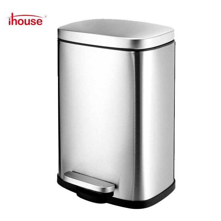 iHouse垃圾桶家用5L不锈钢静音脚踏式收纳桶办公用带盖垃圾桶现货