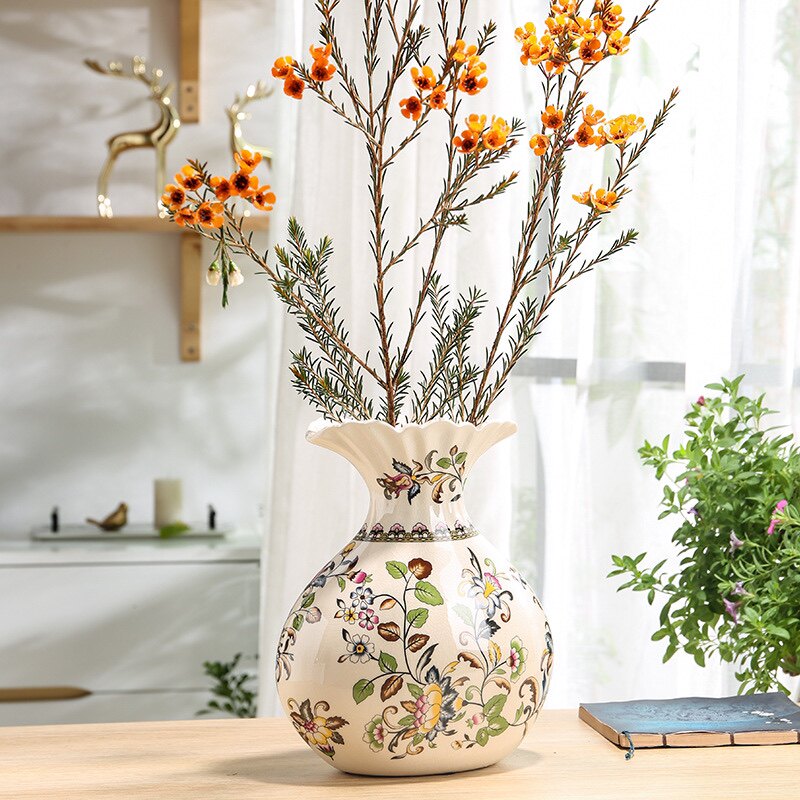 美式陶瓷花瓶复古青花瓷欧式客厅大肚插花轻奢中式摆件