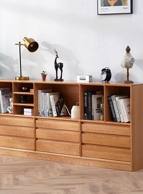 木2I原成日式矮书柜落地橡樱桃木组合书柜定制木黑胡TNE天桃卧室