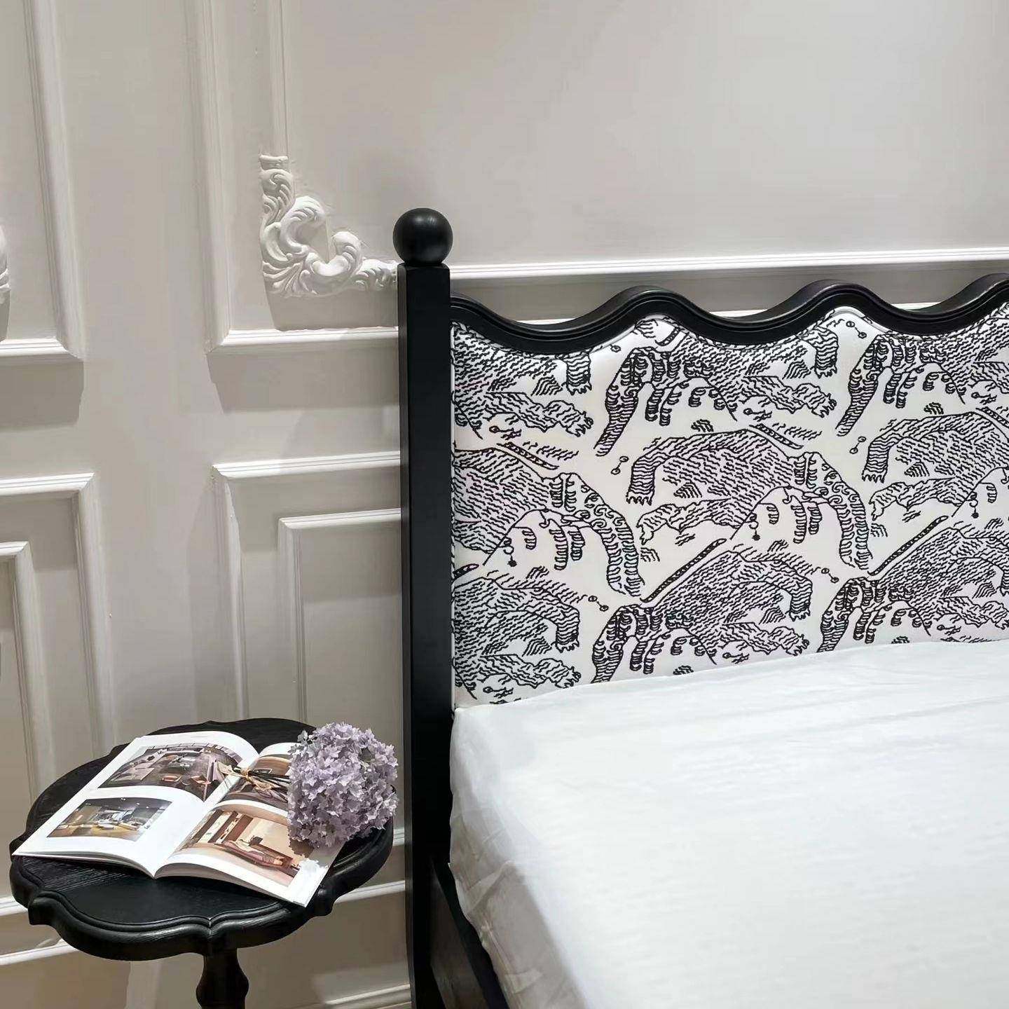 实木床法式复古实木双人床1色.8米主卧提花布艺黑波213浪白蜡大木,住宅家具,实木床,淘宝优惠券,粉丝福利购,淘宝优惠卷