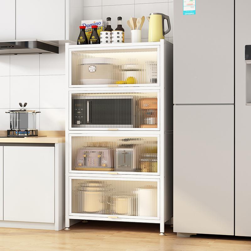 厨房落地置架带柜ECT门多层橱柜波炉物烤箱收纳餐碗微柜家用钢制