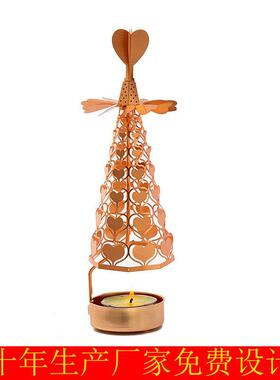 厂销旋转工瑰金烛台镂玫空铜工艺心形烛台品心形风直车旋转香氛蜡