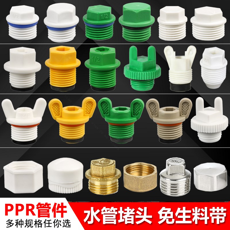 PPR外丝堵头 ppr试压堵头 带皮圈免生料带 20 4分/6分 带边 加厚