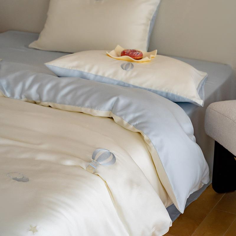 日小清新淡蓝UME色100冰支天丝四件套奥地利三裸件套刺夏绣凉爽丝