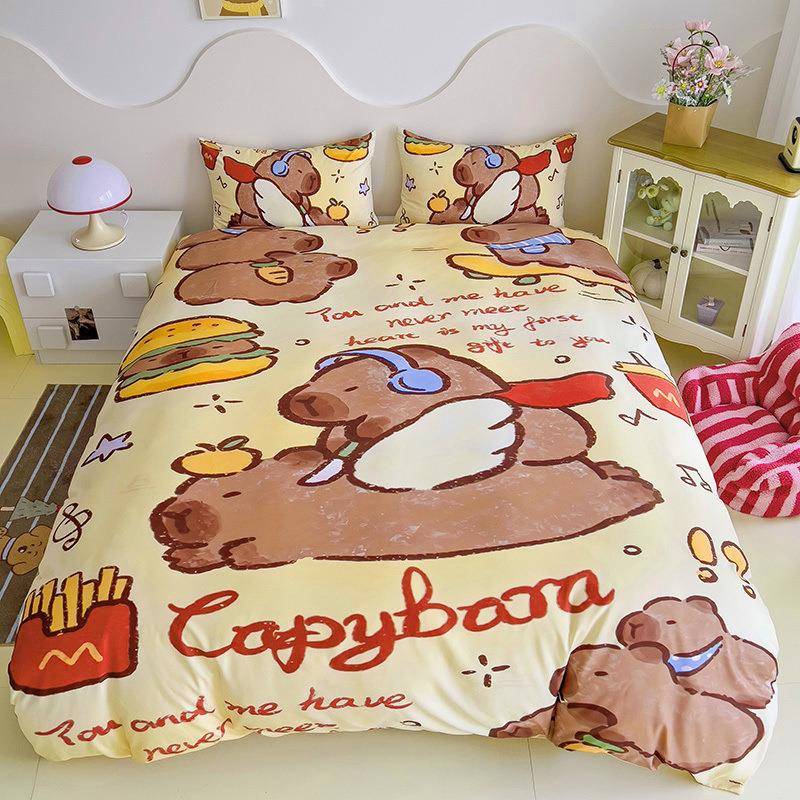 学生宿舍三件套童卡通床品卡儿四皮巴件拉水豚套TST高颜值纯棉被