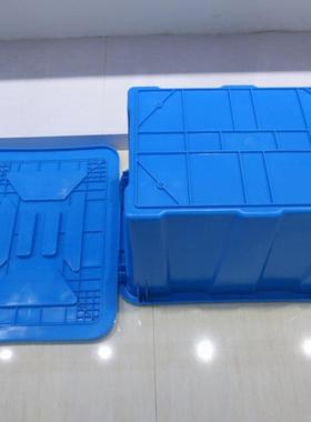 红箱蓝白色塑料水注塑密封HSN方箱纺可带盖箱套叠周转织布料